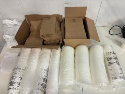 Bulk DURO Recycled Kraft Grocery Bags (16 & 20SH) DART L32 Foam Cup Lids & Paper Bags Lot