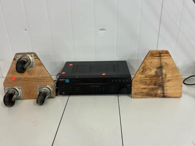 Sony STR-DE197 Stereo Receiver, 100W x 2, AM/FM, CD/MD/Video, Serial 9239878, (2) 3 wheeled Dollie&rsquo;s.