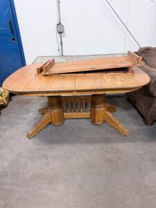 Solid Oak Double Pedestal Dining Table with Extension Leaf, Seats 6-8