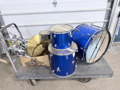 OSP Acoustic Drum Set, Blue Gloss, 4-Piece with Hardware & Cymbals