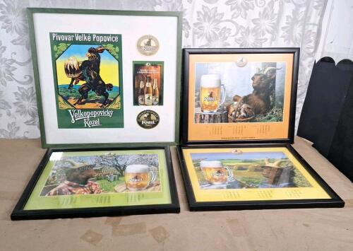 (4) Framed Wall Art Pieces Of Velkopopovick&yacute; Kozel Czech Brewery Advertising