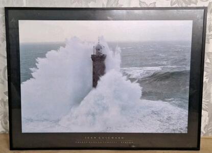 (1) Framed Wall Art Print By Jean Guichard - Phares Dans la Tempete - Kereon, 32" x 24"