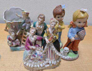 Vintage Porcelain Figurine Set, Hand-Painted Children & Victorian Figures, Multicolor