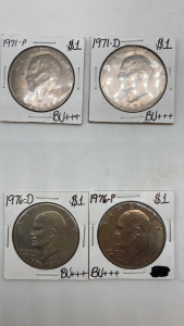 4- 1 Dollar Coins 1776-1976+1971