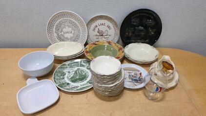 Vintage Commemorative Plates & Bowls Set, Pepsi Glass, Jacob Lake, Glacier Nat'l Park, 1960s-80s