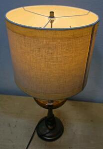 Vintage Mid-Century Amber Glass and Bronze Table Lamp with Fabric Shade, E26 Socket