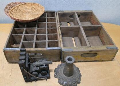 Vintage Coca-Cola Wooden Soda Bottle Crate Lot &mdash; Crates, Wicker Basket & Metal Decor