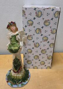 Clayworks by Heather Goldminc Angel Figurine Candle Holder, Signed, Original Box