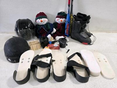Snowman Pair, Motorcycle Helmets, Baseball bats