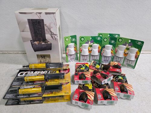 Large Lot Air Wick Essential Mist Refills & Plug-In Warmers, Combat Max Roach Gel, LED Fountain