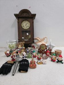 Vintage Prescott 35 Day Wall Clock, Mantel Clock, Holiday Figurines, Rigwarl Gloves, Shower Head