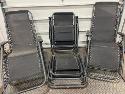 Set of 4 Folding Zero Gravity Lounge Chairs, Black Mesh, Adjustable Recline, Steel Frame