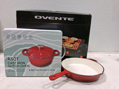 4.5QT Cast Iron Dutch Oven Red Enamel & Ovente Electric Grill/Griddle Combo