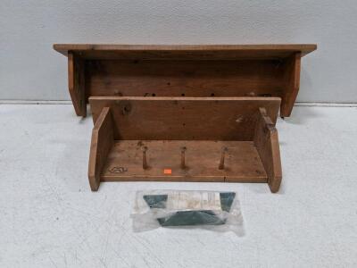 Wooden Wall Shelves with Pegs, Set of 2