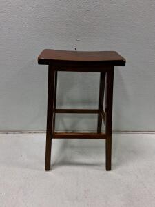 Wooden Backless Saddle Seat Bar Stool, Dark Brown Finish