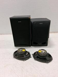 Sony Bookshelf Speakers with Woofer and Tweeter, Includes (2) Additional 6"x9" Speaker Drivers (Unable to Test, Consignor States Works Well)