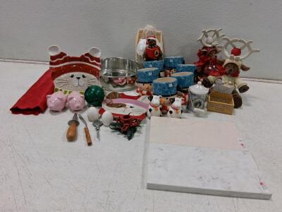 Assorted Household Collectibles Lot &ndash; 22 Items, Decor, Kitchenware, Holiday, Marble Hot Plates