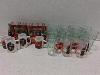 Coca-Cola Collector Set: 10+ Vintage Bottles, 4 Holiday Mugs, 10+ Classic Glasses, 1996 & 1999