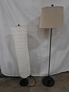 Paper Lantern and Traditional Fabric Shade Floor Lamps, Approx. 48" and 66" Tall (Turns On)