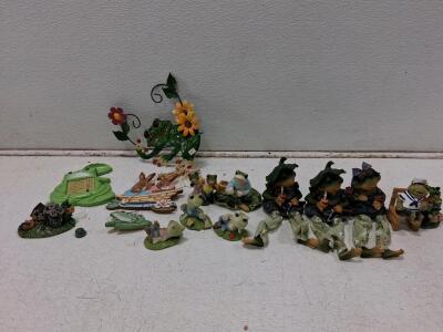 Frog Figurine Collection &ndash; 14+ Pieces, Resin/Ceramic, Multi-Colored, Various Sizes