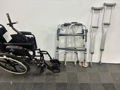 Invacare Tracer SX5 Wheelchair, Adjustable Aluminum Crutches, Folding Walkers Bundle