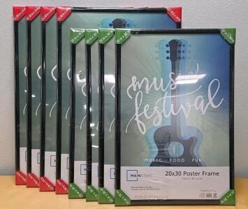 Bulk Mainstays Black Poster Frames - 4x 22x34 in & 4x 20x30 in, Plastic, Wall Mount