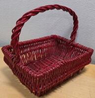 Mixed Lot: Wicker, Wooden, and Holiday Baskets with Black Woven Handbag - 5