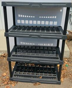 4-Tier Black Plastic Utility Shelving Unit, 4' Tall, Ventilated, Indoor/Outdoor