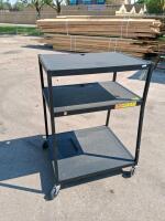 3-Shelf Black AV Utility Cart, 24"x18" Shelves, 34" Tall, 4" Locking Casters, Cable Grommets