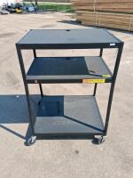 3-Shelf Black AV Utility Cart, 24"x18" Shelves, 34" Tall, 4" Locking Casters, Cable Grommets - 3