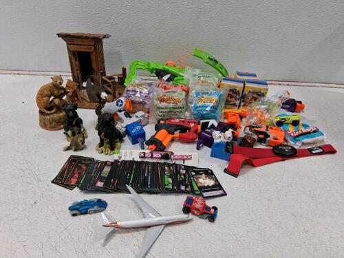 Large Mixed Lot: Nerf Blasters, Hot Wheels Cars, MyZone MZ-3, Cards, McDonald&rsquo;s Toys+