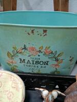 Large Mixed Lot Home Decor: Step Ladder, Maison For&ecirc;t Planter, Owl Figure, Glassware, Baskets - 5
