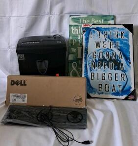 Dell KB212-B Wired USB Keyboard, Full Size, Paper shredder, Jaws wall art featuring an iconic quote.