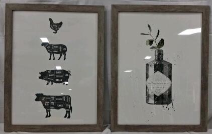 MSPCI Framed Wall Art Set &ndash; Gin Bottle & Farm Animal Prints, 24"x16" Each