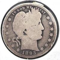 1893-O Barber Quarter 25&cent; Silver Coin, G4 Grade, New Orleans Mint, 90% Silver - 2