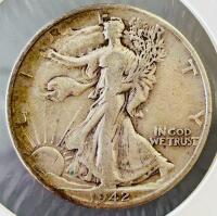 1942-D Walking Liberty Half Dollar, Silver, 50&cent; Coin, Denver Mint, Circulated - 2