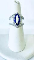 18K White Gold Marquise Tanzanite (3.75Ct) & Diamond (0.87Ct) Ring GGA061479, RN033039 (Please Inspect In Person) Size 6.5 - 4