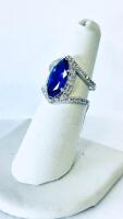 18K White Gold Marquise Tanzanite (3.75Ct) & Diamond (0.87Ct) Ring GGA061479, RN033039 (Please Inspect In Person) Size 6.5 - 5