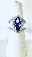 18K White Gold Marquise Tanzanite (3.75Ct) & Diamond (0.87Ct) Ring GGA061479, RN033039 (Please Inspect In Person) Size 6.5 - 6