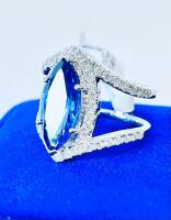 18K White Gold Marquise Tanzanite (3.75Ct) & Diamond (0.87Ct) Ring GGA061479, RN033039 (Please Inspect In Person) Size 6.5 - 7