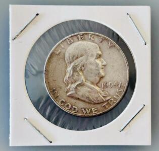 1954-D Franklin Silver Half Dollar, 90% Silver, Denver Mint, Benjamin Franklin Liberty Bell Design