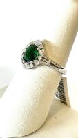 14K White Gold Lady's Ring, 0.84Ct Tsavorite, 0.49Ct Diamonds, RN035436, Appraised $3,870 (Please Inspect In Person) Size 6.5 - 2