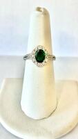 14K White Gold Lady's Ring, 0.84Ct Tsavorite, 0.49Ct Diamonds, RN035436, Appraised $3,870 (Please Inspect In Person) Size 6.5 - 4