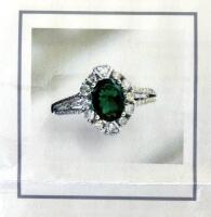 14K White Gold Lady's Ring, 0.84Ct Tsavorite, 0.49Ct Diamonds, RN035436, Appraised $3,870 (Please Inspect In Person) Size 6.5 - 8