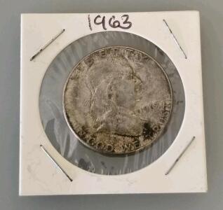 1963 Franklin Half Dollar, 90% Silver, Circulated Condition