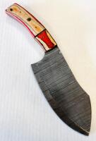 Custom Handmade Damascus Steel Cleaver-Style Fixed-Blade Knife With Wood Resin Handle And Leather Sheath - 2
