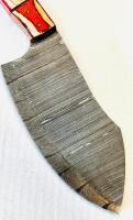 Custom Handmade Damascus Steel Cleaver-Style Fixed-Blade Knife With Wood Resin Handle And Leather Sheath - 3