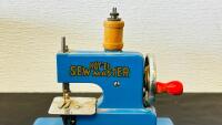 Kay an EE Sew Master Toy Sewing Machine, Circa 1950s, Hand-Crank, Blue Metal Body (7"x4"x5") - 2