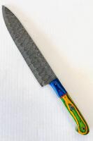 Custom Damascus Steel Chef Knife With Multi-Color Stabilized Wood Handle, 6.75" Blade