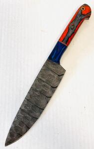 Custom Damascus Steel Chef's Knife With 8" Blade And Unique Colored Handle